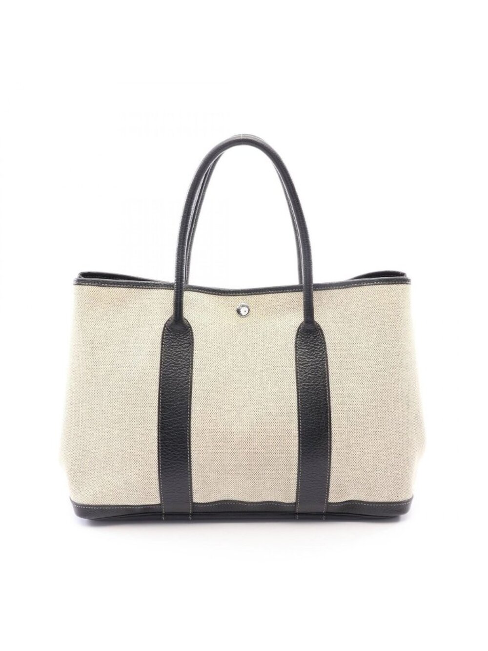 Hermes Tote Bag Garden Party PM Optical H Ecru Black Canvas Leather